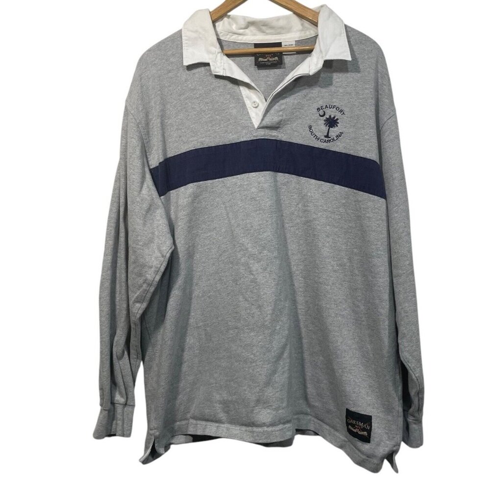 Vintage Oarsman 913 Mens  Rugby Polo Shirt Blue Gray Colorblock XL Beaufort SC